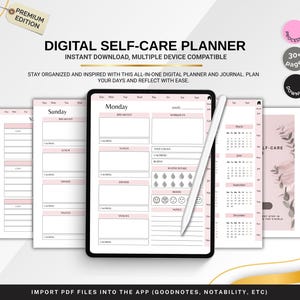 Digital Self-Care Planner PDF, Daily Routine Tracker, Mood Log, Wellness Journal, Affirmation Pages, Editable Download for iPad or Print