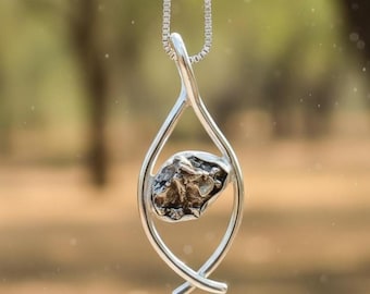 Raw Meteorite Pendant: Handmade 925 Sterling Silver Gemstone Jewelry