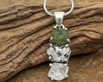 Pingente de Moldávia Herkimer, Gema de Cristal Natural em Prata de Lei