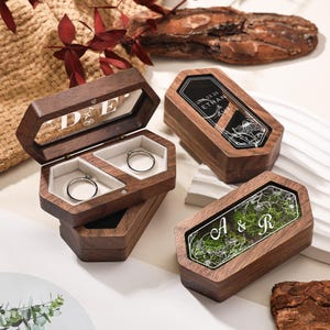 Personalized Wooden Wedding Ring Box, Custom Name Ring Box, Proposal Ring Box, Wooden Ring Box with Acrylic Cover, Engagement Ring Holder