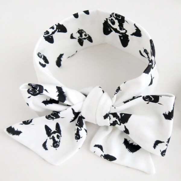 Duitse Shepherd Print Oversized Girl Hoofdband, Organic Cotton Baby Girl Headwrap Bow, Dog Themed Baby Shower Gift Ideas