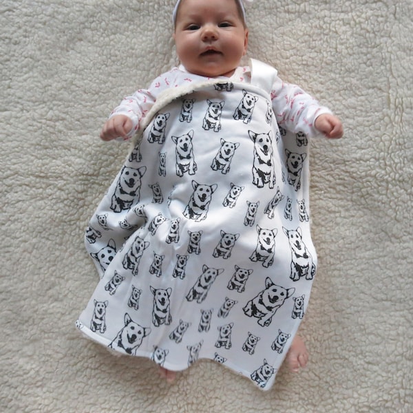 Corgi Print Baby Lovey, Organic Cotton Baby Snuggle Mini Blanket Girls And Boys, Dog Themed Baby Shower Gift, 18x18". CLOSING SHOP SALE