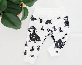 Dachshund Dog Print Baby Leggings Made From Organic Cotton, Doxie Face Baby Pants, Wiener Dog Gifts For Mom To Be, Newborn Coming Home