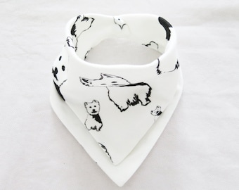 West Highland Terrier Print Baby Bandana Bib Made From Organic Cotton Double Layer, Dog Themed Baby Shower Gift Girl Boy, Baby Announcement