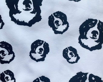 Organic Cotton Single Jersey Fabric With Bernese Mountain Dog Print, Size 60x40" / 1.5 x 1 m. CLOSING SHOP SALE