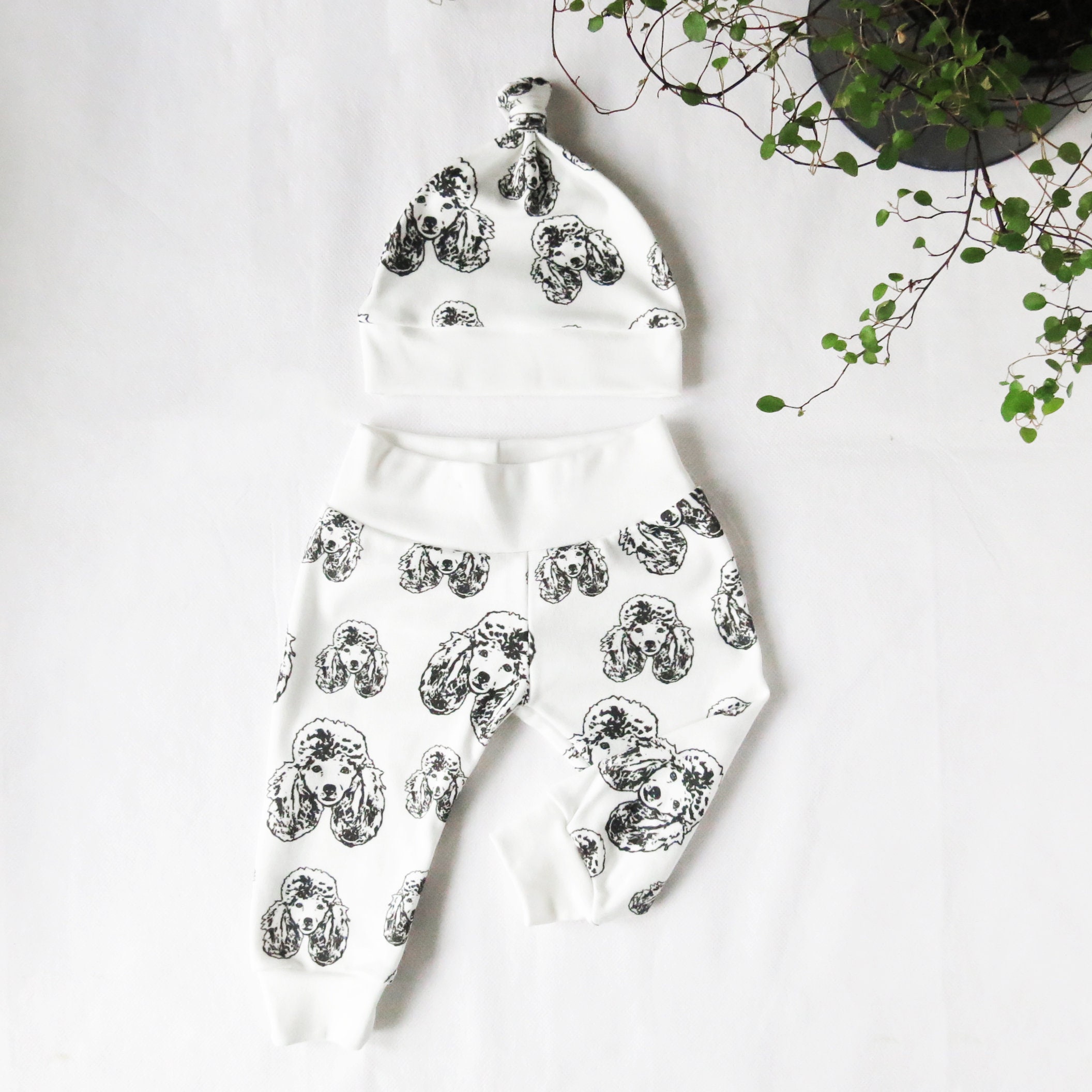Poodle Print Baby Hat and Leggings Set Organic Cotton Baby 