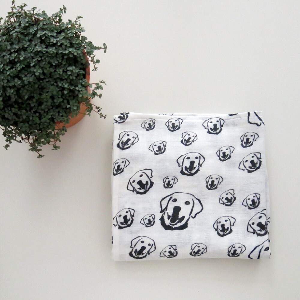 Labrador Retriever Print Double Layer Organic Muslin And Terry Towel Burp Cloths For Baby Size 18x18 