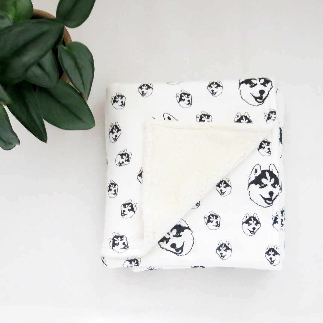 Husky Print Baby Blanket Made From Organic Cotton and Plush Etsy
