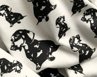 Organic Cotton Knit Fabric With Dachshund Dog Print, 35x35" / 90x90 cm. CLOSING SHOP SALE