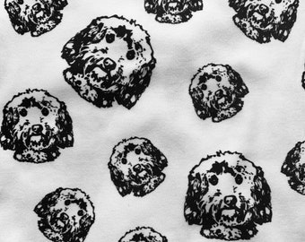 Organic Cotton Knit Fabric With Cockapoo Dog Print, size 20x40" / 50 x 100 cm. CLOSING SHOP SALE