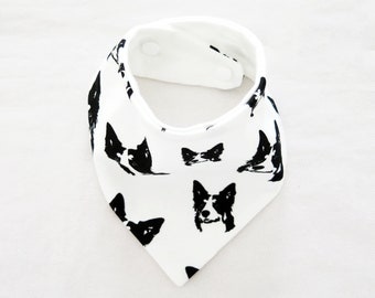 Border Collie Dog Print Baby Bandana Bib, Organic Cotton Double Layer Bib For Newborn To Toddler, Dog Themed Baby Shower Gift Girls Boys