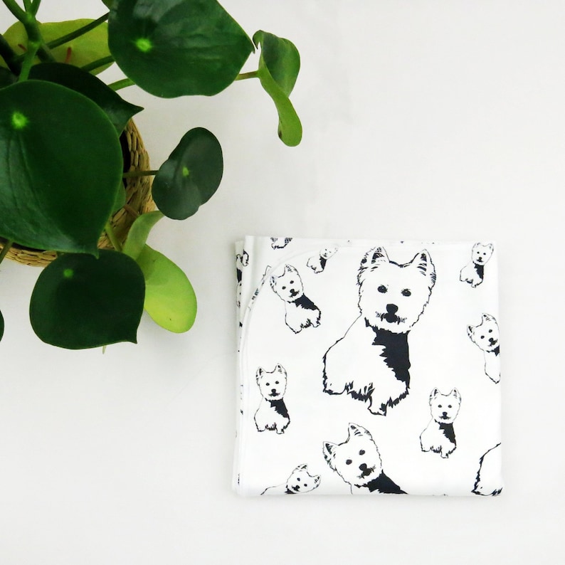 Newborn Set Baby Shower Dog Owner West Highland Terrier Print Swaddling Blanket Organic Cotton Newborn Blanket Pregnancy Gift Dog Lover