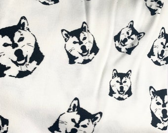 Organic Cotton Knit Fabric With Shiba Inu Dog Print, 40x40" / 1 x1 m, CLOSING SHOP SALE