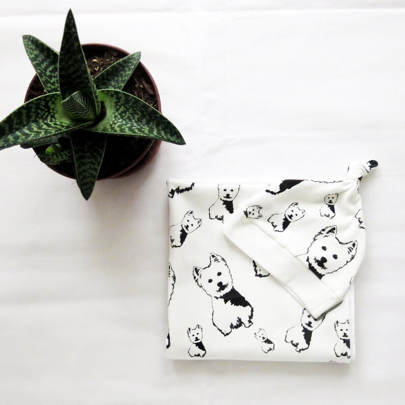 Newborn Set Baby Shower Dog Owner West Highland Terrier Print Swaddling Blanket Organic Cotton Newborn Blanket Pregnancy Gift Dog Lover