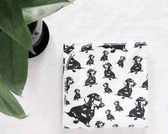 Dachshund Print Baby Swaddle Blanket Lovey Hat Leggings Set Made From Organic Cotton, Doxie Dog Themed Baby Shower Gift, Newborn Outfit