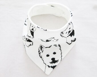 Baby Bandana Bib With West Highland Terrier Dog Print Made From Organic Cotton Double Layer, Westie Gifts For Babies