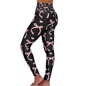 Bow Yoga leggings for women, with Coquette pattern design, workout pants, jogging pants, fitness women tights, gifts for her, pink bow pants