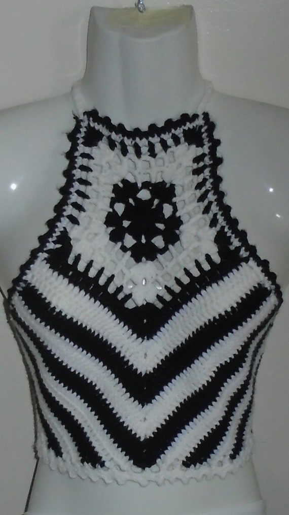 black and white crochet top