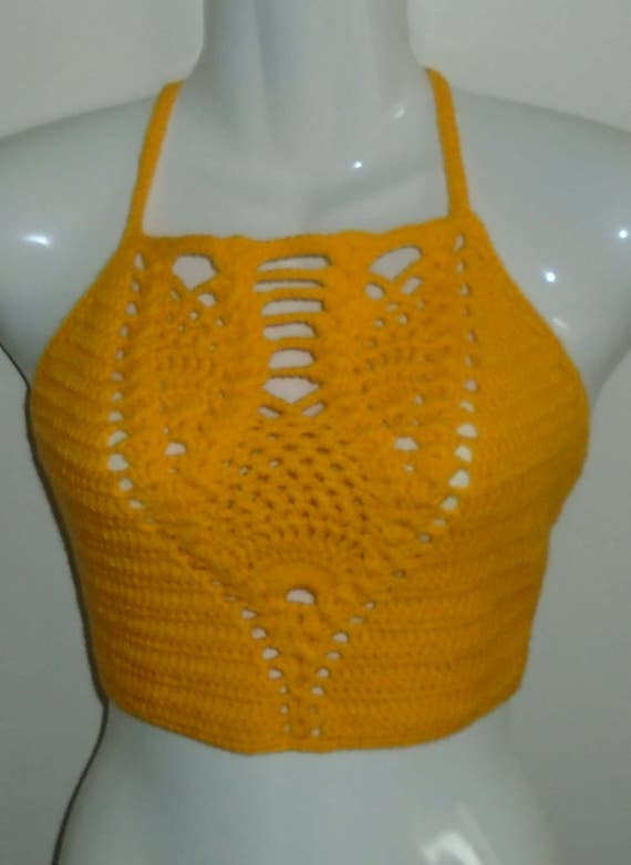 yellow crochet bikini top