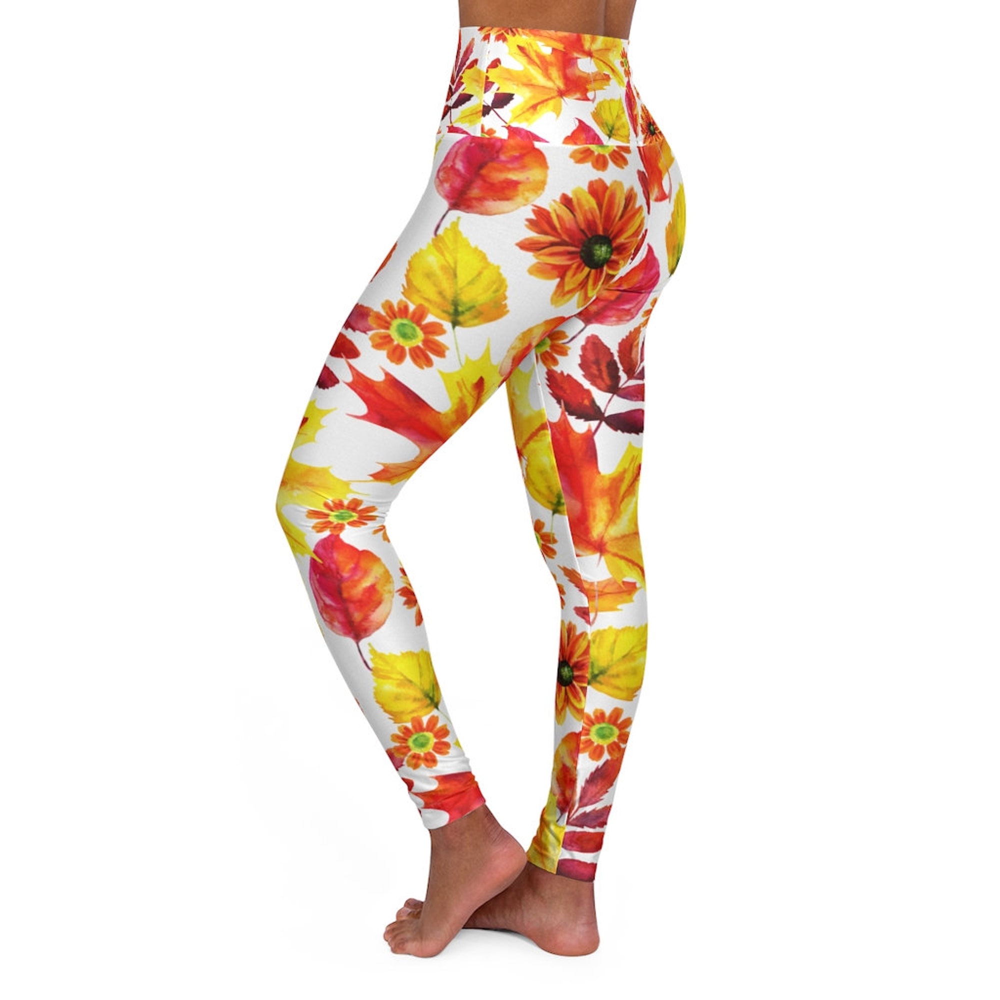 Discover High Waisted Yoga Leggings on Autumn Leaves pattern