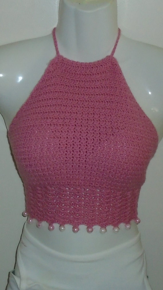 pink crochet crop top