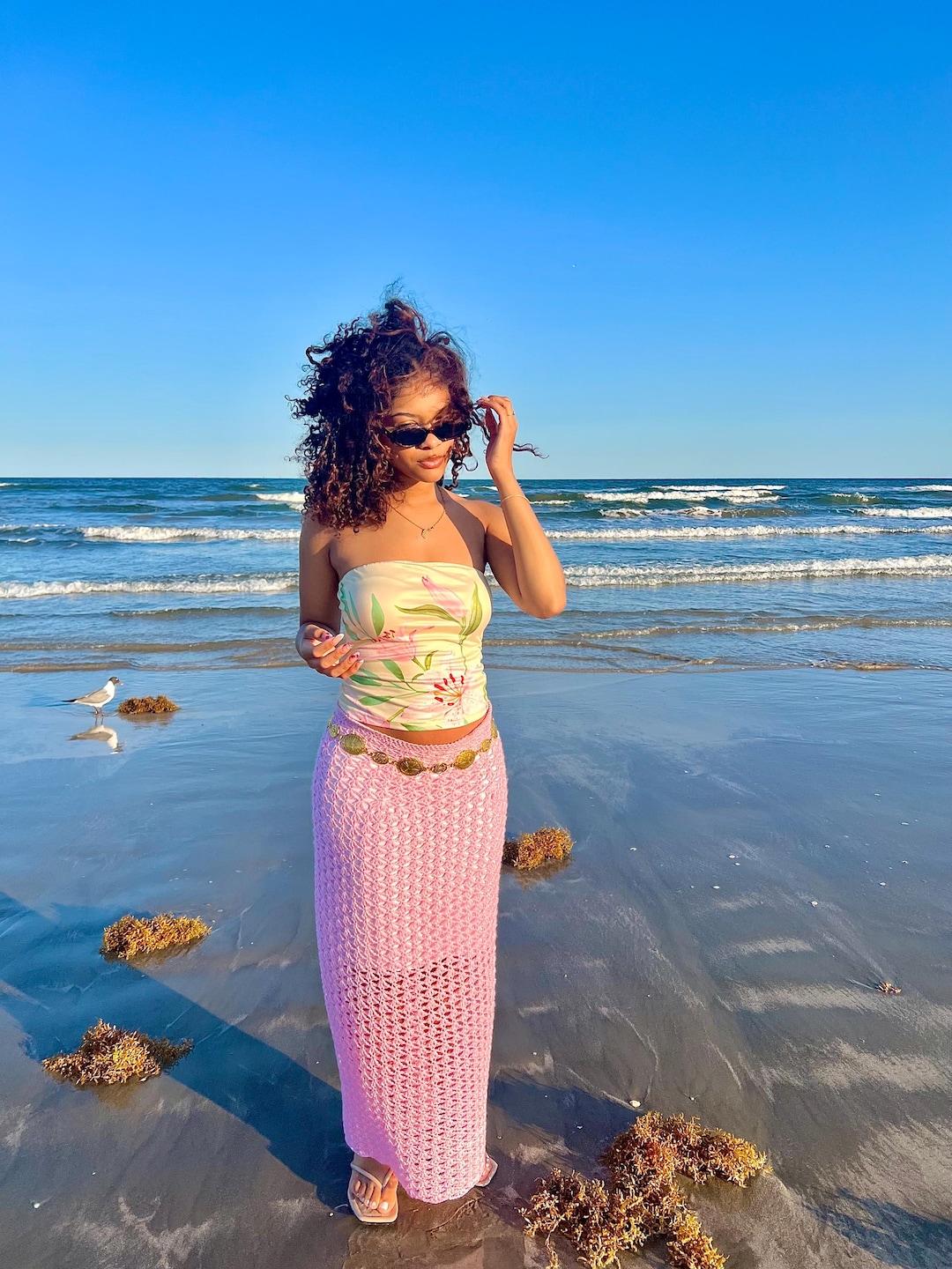 Pink Hottie in Crochet Skirt Set