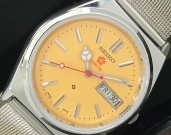 Vintage Überholt Seiko Expo 70 Automatik 6309a Japan Herren Day/Date Gelbe Farbe Zifferblatt Transparent Zurück Armbanduhr B281-C