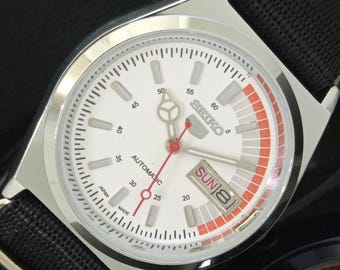 Vintage Refurbished Seiko 5 Automatic 6309a Japan Mens Day/Date White Color Dial Transparent Back Wrist Watch b382-c