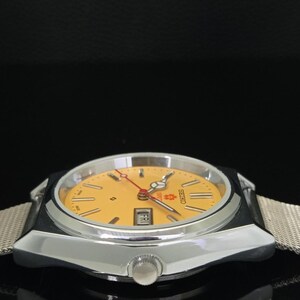 Odnowiony zegarek na rękę Seiko Expo 70 Automatic 6309a z Japonii, męski, z żółtym kolorem tarczy i przezroczystym tyłem, z datą i datą, B281-C zdjęcie 6