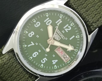 Odnowiony zegarek na rękę Seiko 5 Automatic 6309a z Japonii, z zieloną tarczą i przezroczystym tyłem, z datą i datą, B337-C