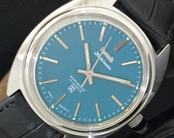 Vintage Hmt Kohinoor Hand-Winding Indian Mens Turquoise Blue Color Dial Wrist Watch B37-C