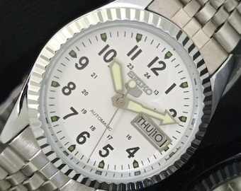 Vintage Refurbished Seiko 5 Automatic 6309a Japan Mens Day/Date White Color Dial Transparent Back Wrist Watch b307-c