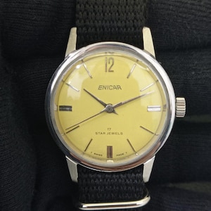 Hand-Winding Vintage Enicar Star Jewels Swiss Mens Yellow Dial Watch B700130-1