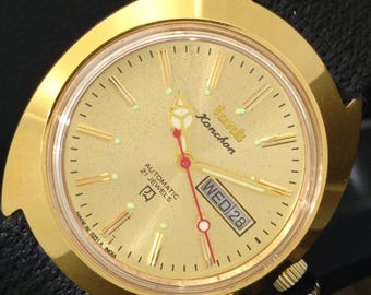 Vintage Hmt Kanchan 6501 Automatic Day/Date Indian Mens Golden Color Dial Watch B25-C