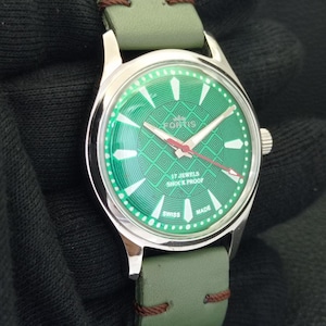 Vintage Fortis Hand-Winding Swiss Mens Refurbished Green Color Dial Wrist Watch b500039-C