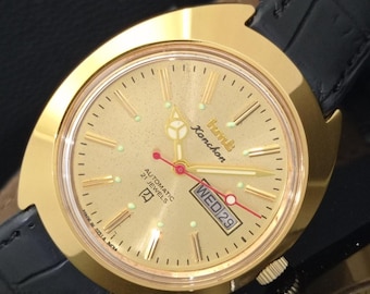 Vintage Hmt Kanchan 6501 Automatic Day/Date Indian Mens Golden Color Dial Watch B50-C