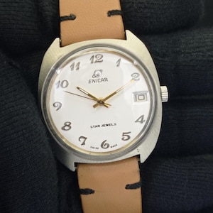 Vintage Enicar Star Jewels Automatic 167 Swiss Mens White Dial Date Watch B700139-1