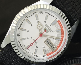 Vintage Refurbished Seiko 5 Automatic 6309a Japan Mens Day/Date White Color Dial Transparent Back Wrist Watch b427-c