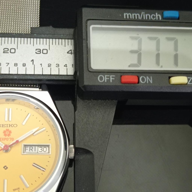 Odnowiony zegarek na rękę Seiko Expo 70 Automatic 6309a z Japonii, męski, z żółtym kolorem tarczy i przezroczystym tyłem, z datą i datą, B281-C zdjęcie 8
