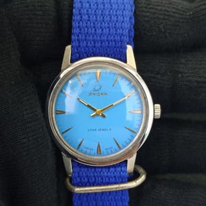 Vintage Enicar Star Jewels Hand-Winding Swiss Mens Sky Blue Dial Watch B700129-1