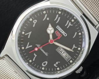 Vintage Refurbished Seiko 5 Automatic 6309a Japan Mens Day/Date Arabic Black Color Dial Transparent back Wrist Watch b175-c