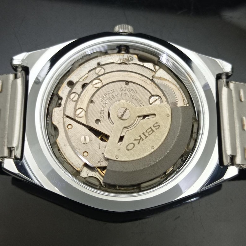 Odnowiony zegarek na rękę Seiko Expo 70 Automatic 6309a z Japonii, męski, z żółtym kolorem tarczy i przezroczystym tyłem, z datą i datą, B281-C zdjęcie 10
