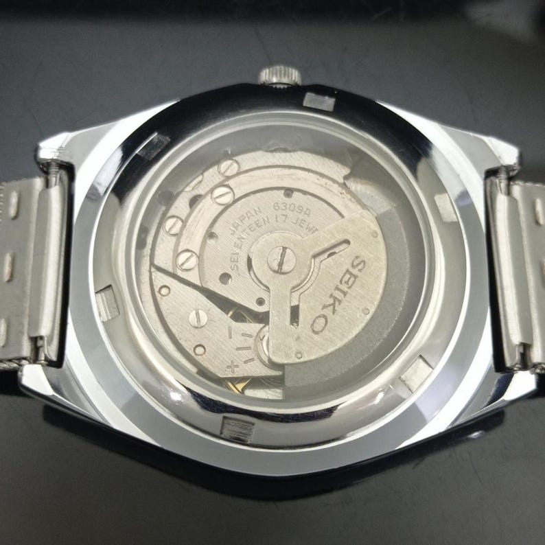 Odnowiony zegarek na rękę Seiko Expo 70 Automatic 6309a z Japonii, męski, z żółtym kolorem tarczy i przezroczystym tyłem, z datą i datą, B281-C zdjęcie 9
