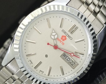 Vintage Überholte Seiko Expo Automatik 6309a Japan Herren Day / Date Silber Color Zifferblatt Transparente Rückseite Armbanduhr b440-c