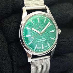 Vintage Fortis Hand-Winding Swiss Mens Refurbished Green Color Dial Wrist Watch b500404-C