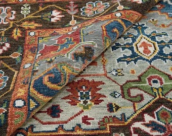 Alfombras Oushak anudadas a mano, alfombra turca Oushak tejida a mano para sala de estar y dormitorio, alfombra bohemia de lana de 23 x 30 cm y 25 x 35 cm.