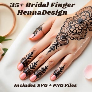 Bridal Finger Henna SVG Designs: Intricate Mehndi Stencils (Digital Download)