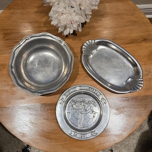 Vintage Wilton Armetale Pewter Plate, Wilton Armetale Pewter Bowl, Wilton Armetale Pewter Holiday Dish 1991