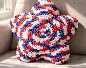 Gehaakt patriottisch hart kussenpatroon pdf, beginnersvriendelijke amigurumi-kussenzelfstudie, doe-het-zelfdecoratie 4 juli