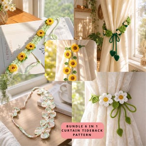 Bundle 6-in-1 Crochet Pattern PDF, Flowers Curtain Tie Back Tutorial, Amigurumi Home Decor, Instant Download File